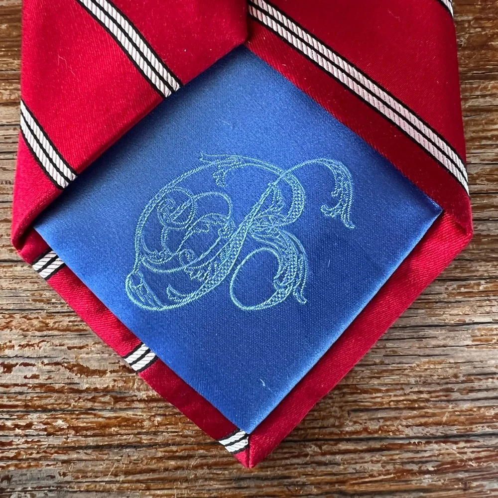 Bugatti Tie Red with White and Black Stripes 100% Silk
